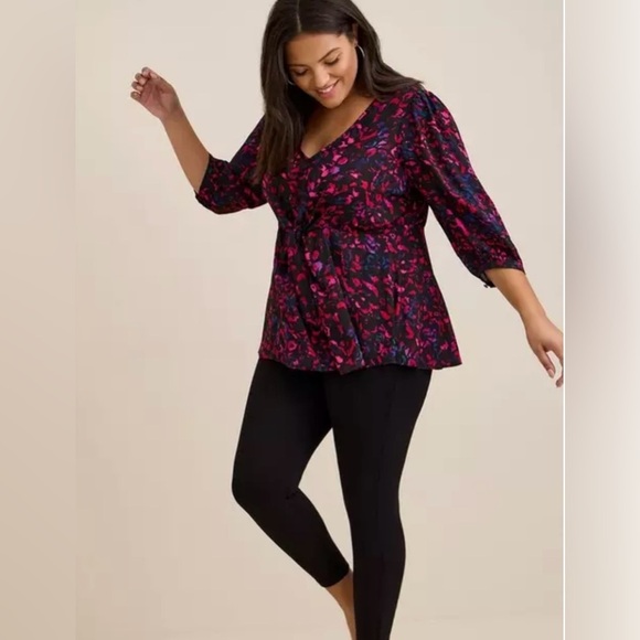 Torrid Georgette Tie-Front Blouse Leopard Black Size 2X - Picture 7 of 10